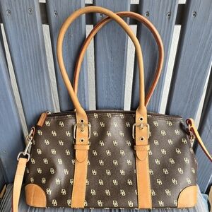 Dooney & Bourke Brown and Tan Handbag with Signature Monogram